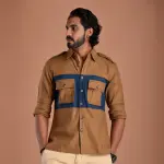 Camel Brown Hunt in Style Shirt | Premium Men's Sportswear | Classic Outdoor Design | Comfortable Cotton Fabric | Size 36-44